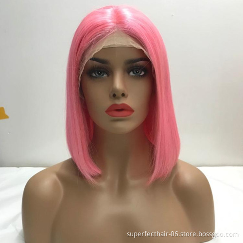 Wholesale Pink Orange Blue Red Grey Turquoise 613 Blond Color Wig Brazilian Virgin Human Hair Long Colored Lace Frontal Bob Wig